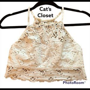 Aerie/American Eagle Highneck Eyelace Bralette - ivory - open back
